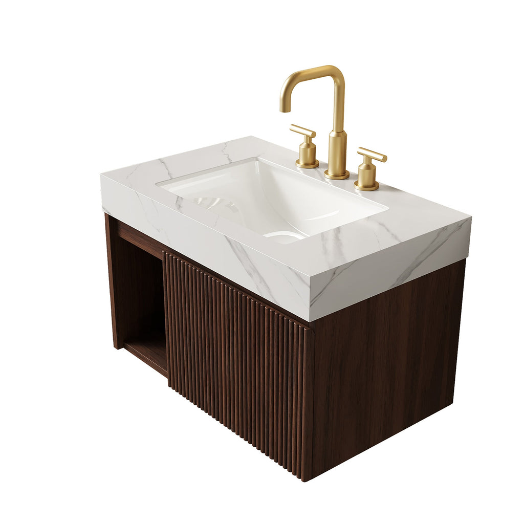 Eiden 30" Bathroom Vanity & Sink with Sintered Stone Top - Walnut