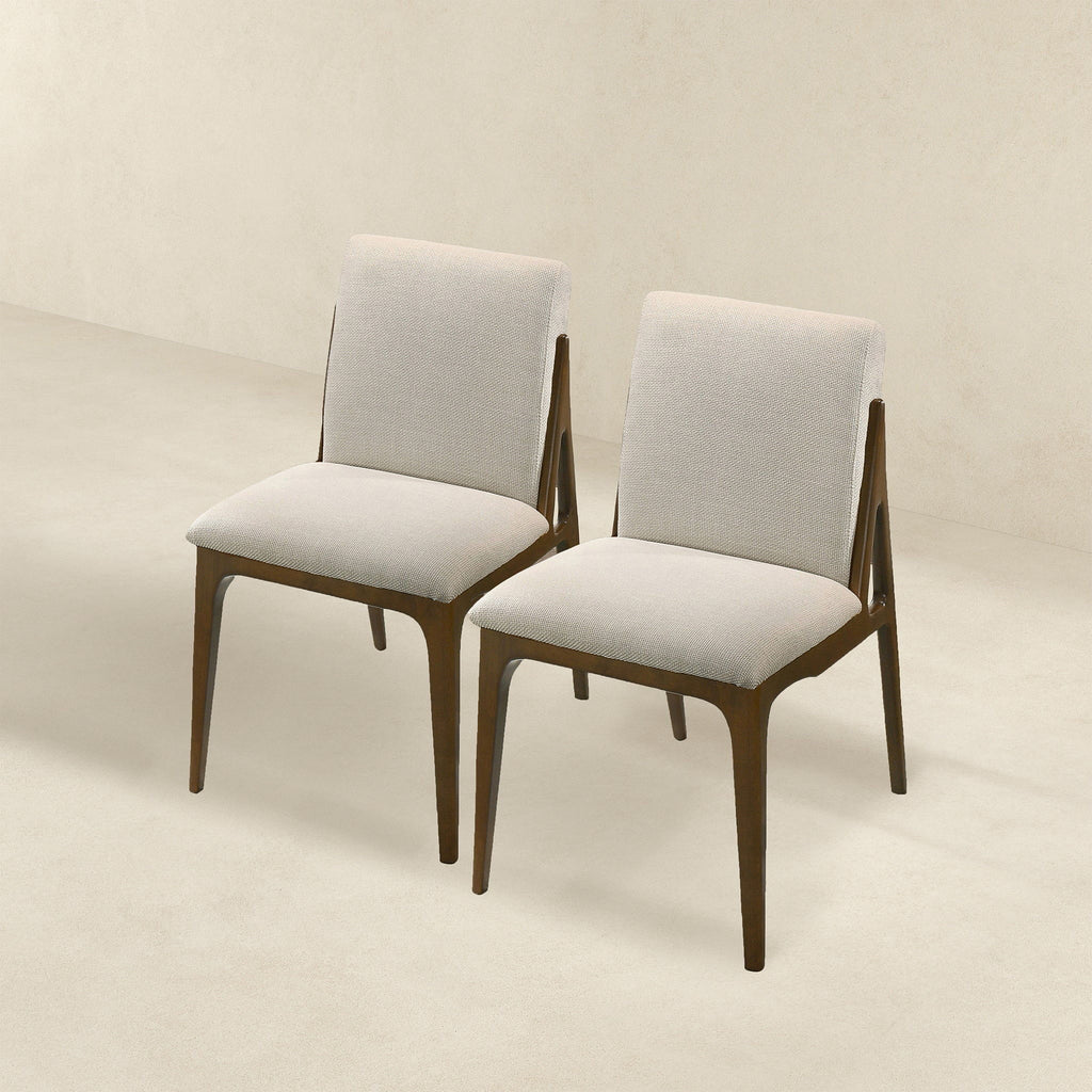 Elegant Dining Chair Set with Upholstered Fabric - Light Brown or Beige