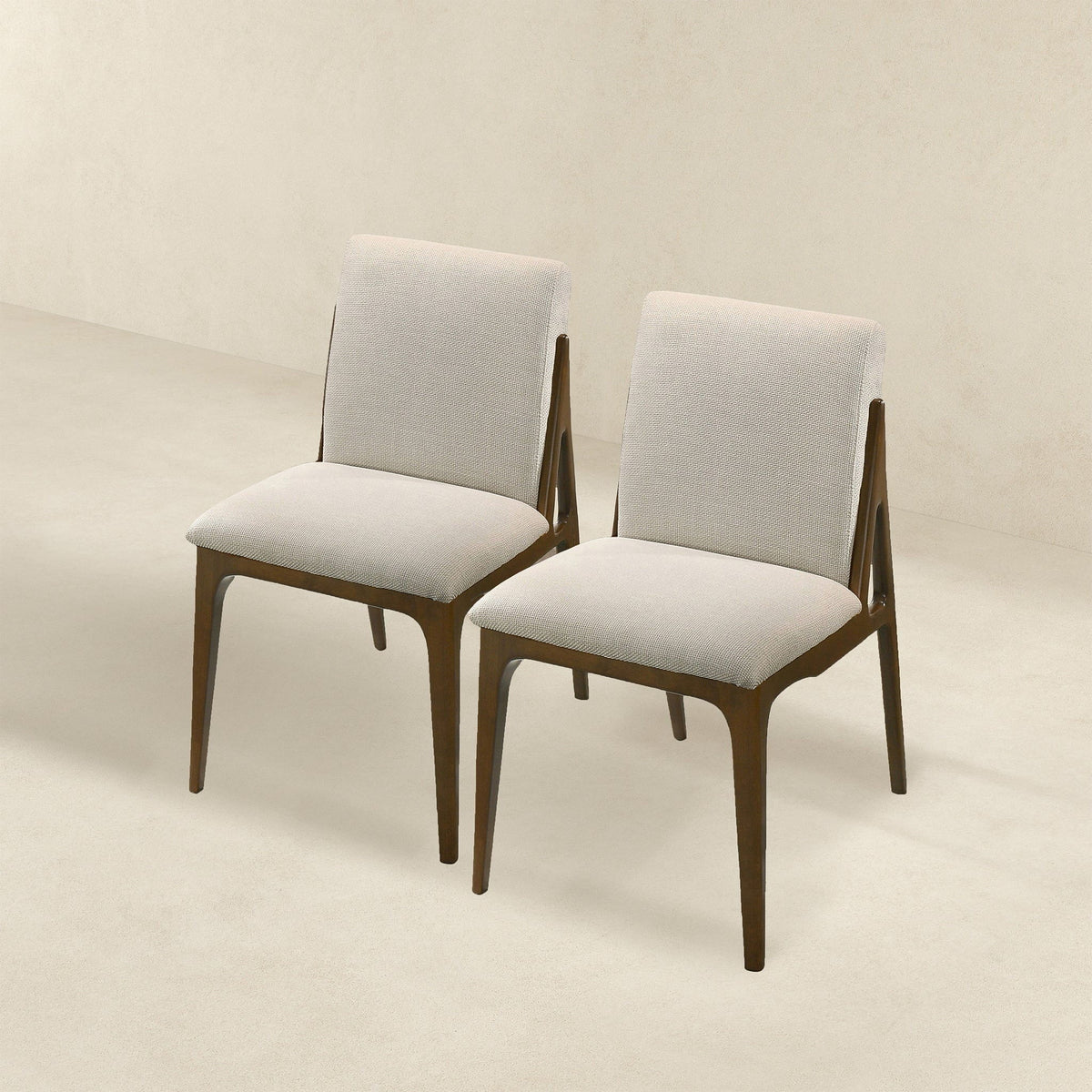 Elegant Dining Chair Set with Upholstered Fabric - Light Brown or Beige