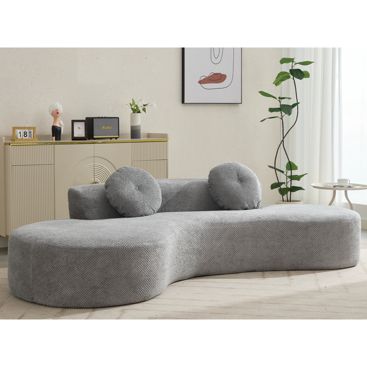 105.5'' Curved Sofa with Anti-Wrinkle Corduroy Upholstery - Gray or Pink