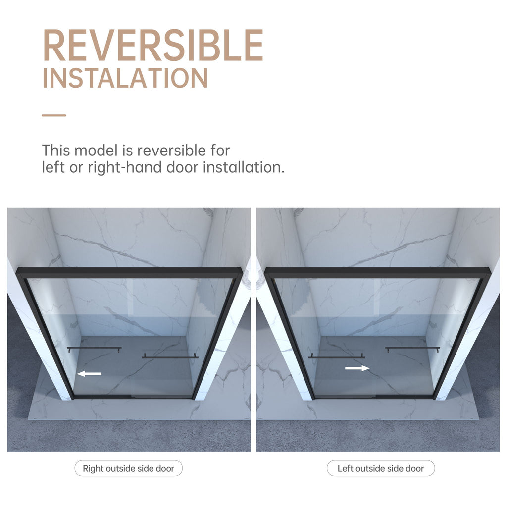 Double Sliding Shower Door with Tempered Glass - Matte Black