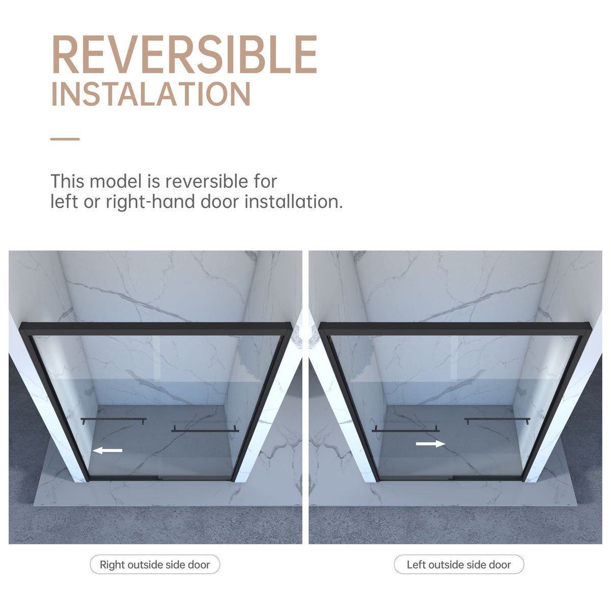 Double Sliding Shower Door with Tempered Glass - Matte Black