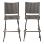 29" Outdoors PE Rattan Armless Barstools with Woven Finish - Grey
