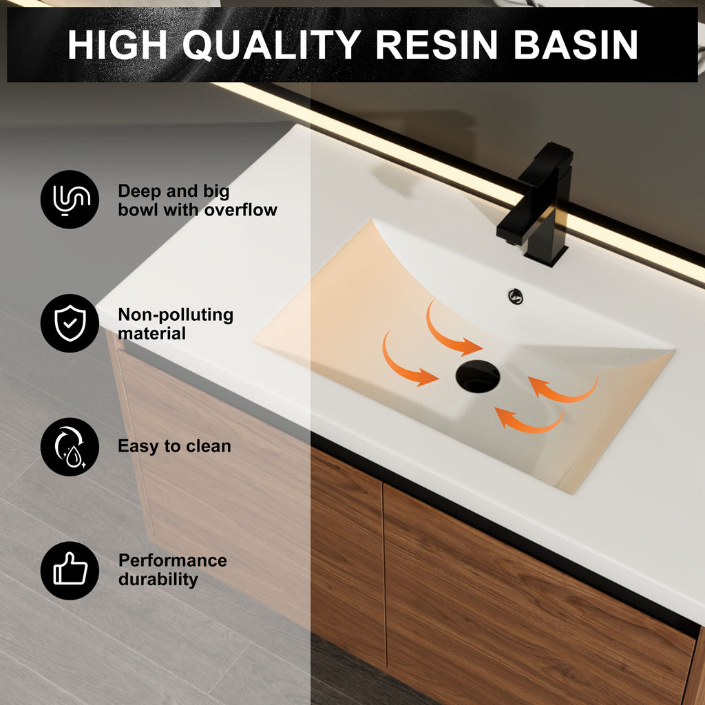 Bathroom Vanity Set with Resin Countertop Sink - Dark Brown