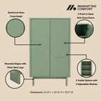 Accent Cabinet with Soft Close Doors and Adjustable Shelves - White, Light Brown, or Green