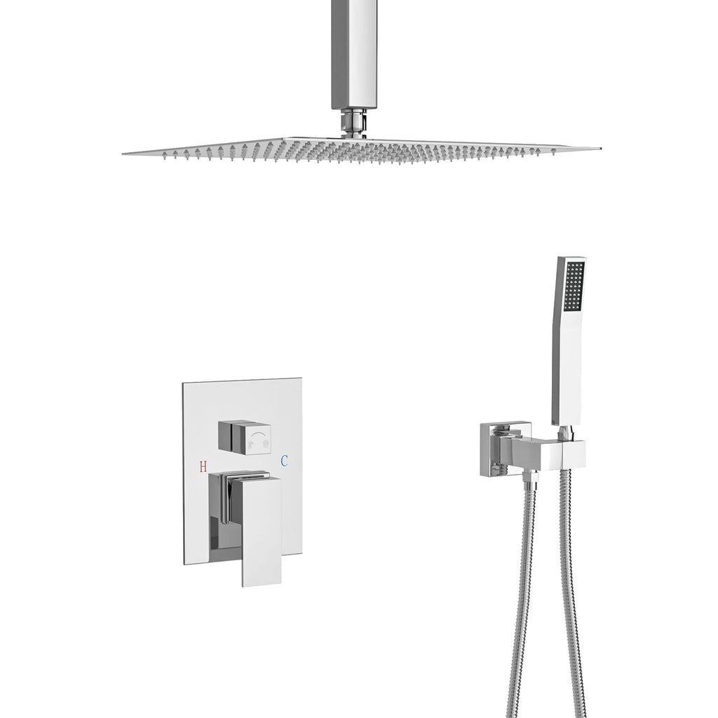 Modern Dual Shower Head System with 16" Ceiling Mount - Multiple Finishes