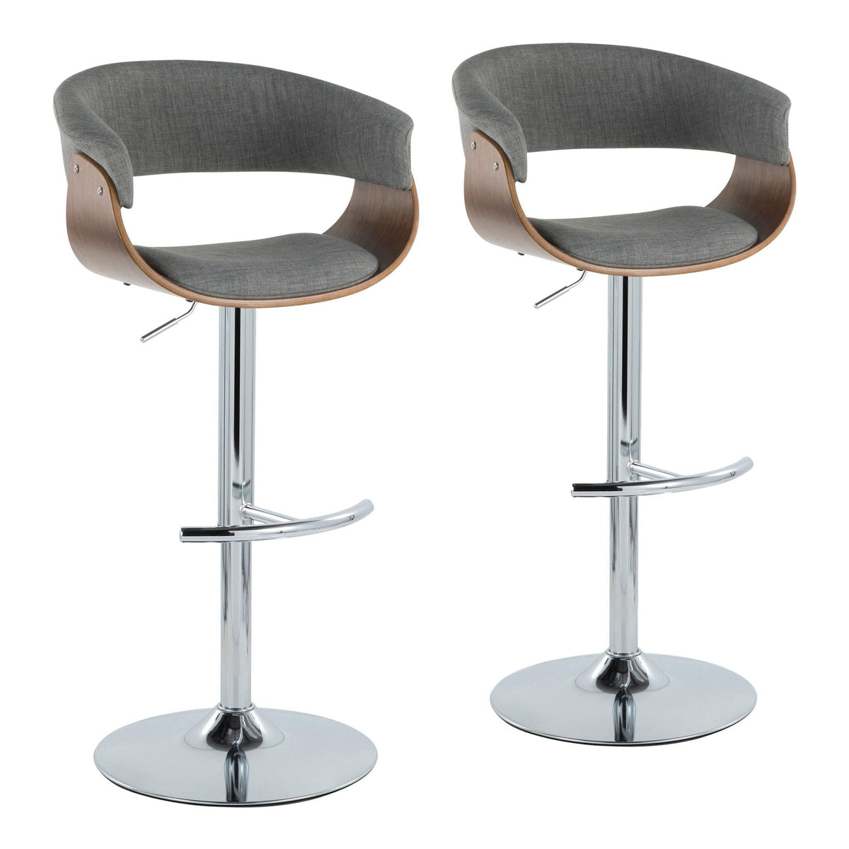 Mid Century Modern Adjustable Height Barstool Set with Swivel – Gray or Beige