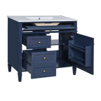 Blue Bathroom Vanity with Top Sink and Ample Storage - 36" Wide