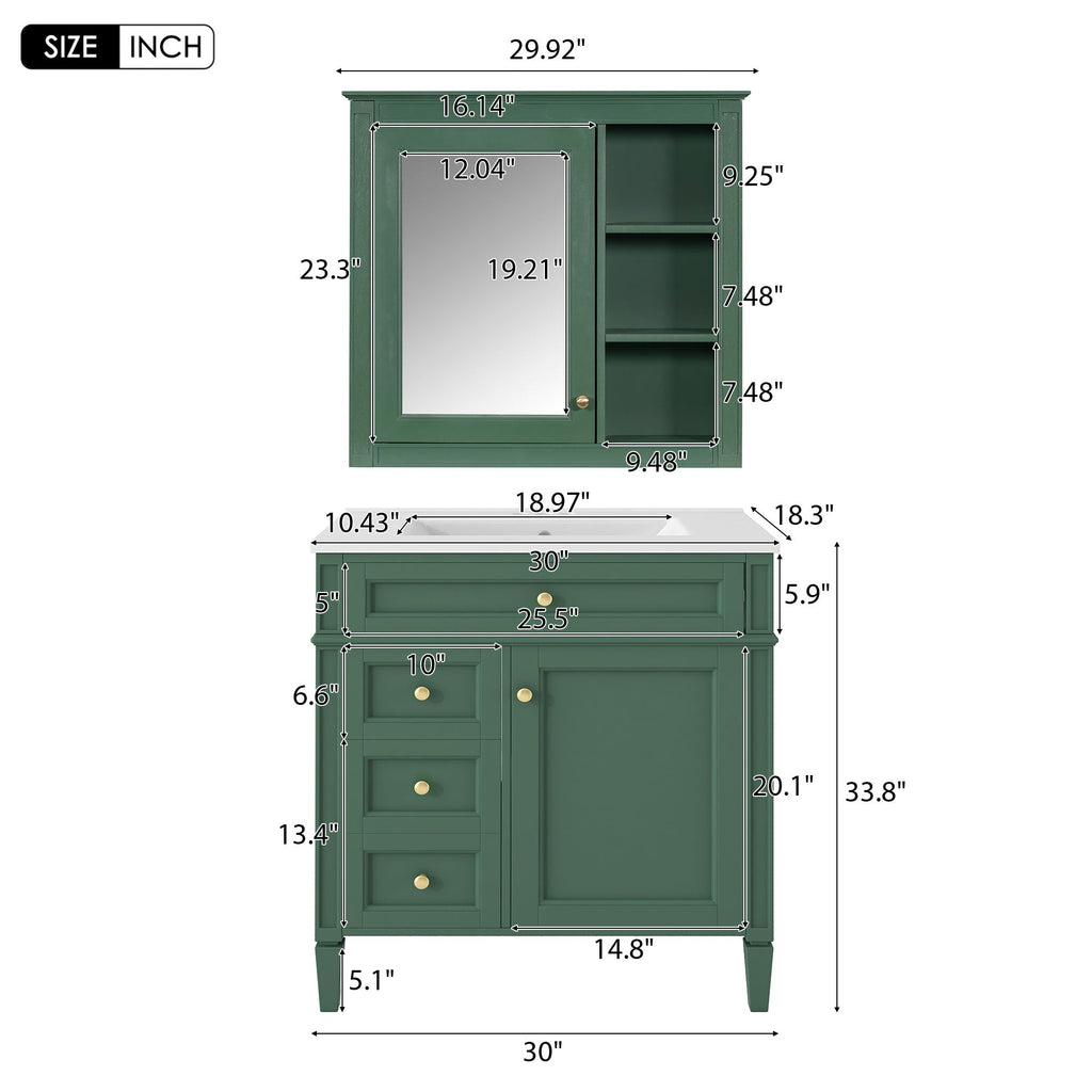 Bathroom Vanity with Medicine Cabinet and Storage - Multiple Colors