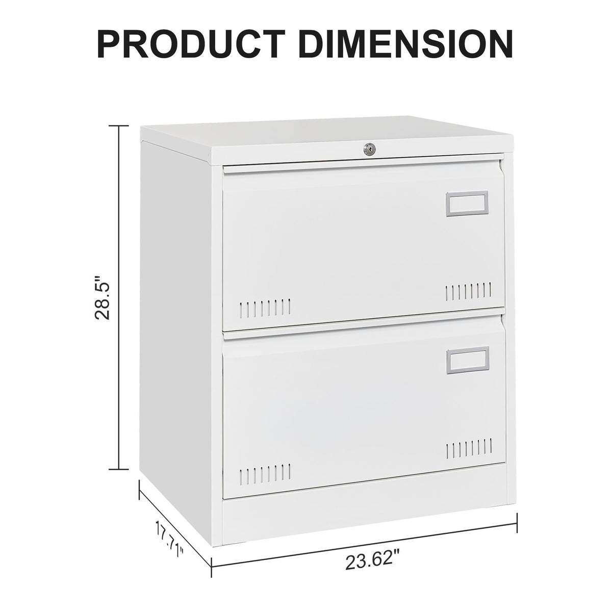 Locking Metal Filing Cabinet 3 Drawer - Multiple Sizes, Black or White