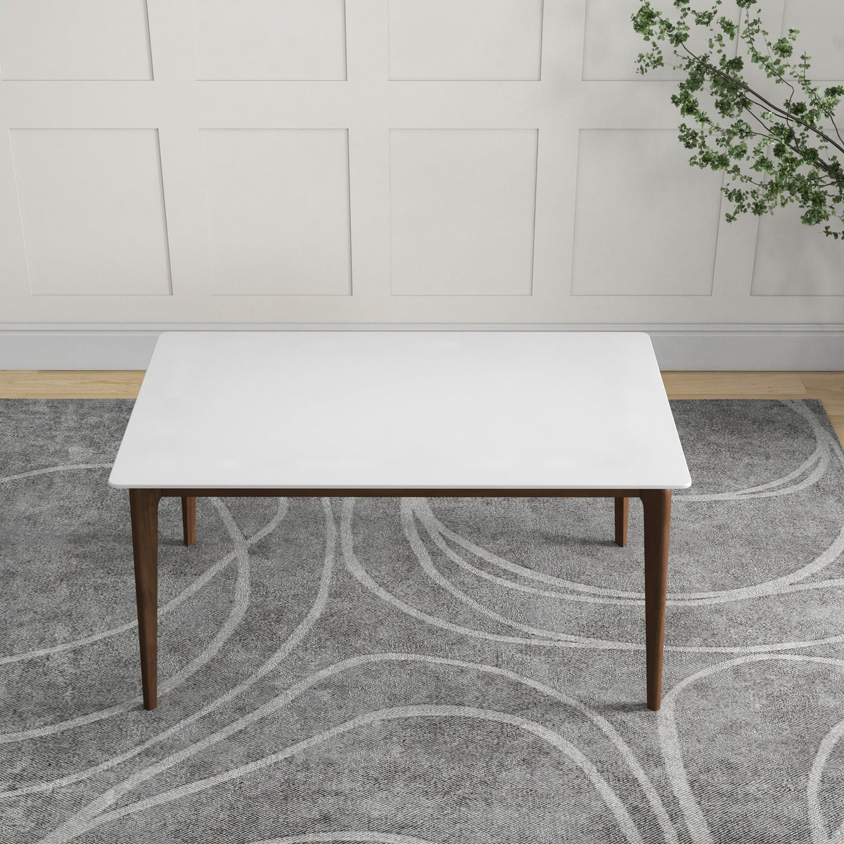Rectangular Modern Dining Table with Solid Wood Construction – Dark Brown or White