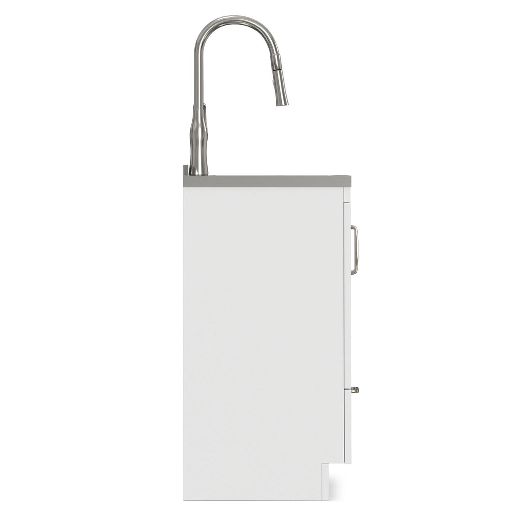 Deluxe Laundry Cabinet with Pull-Out Faucet and Stainless Steel Sink - White