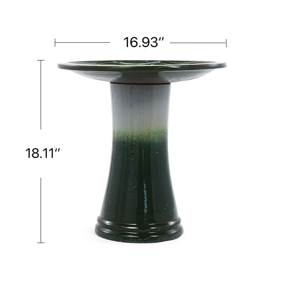 17" Ceramic Bird Bath with Swirl Pattern Pedestal - Grass Green