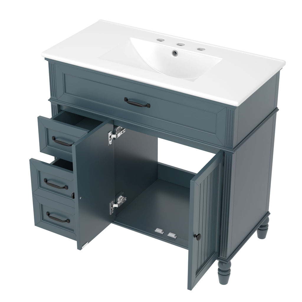 Bathroom Vanity With Sink and Drawers - Freestanding Solid Wood Cabinet