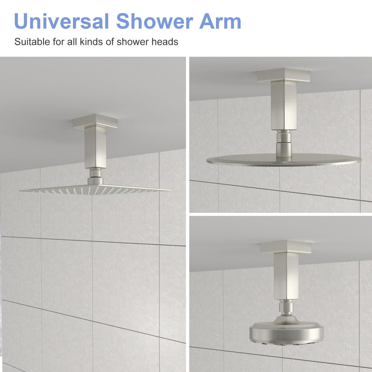 Ceiling Mounted Shower Arm with Flange Stainless Steel - Black or Gray