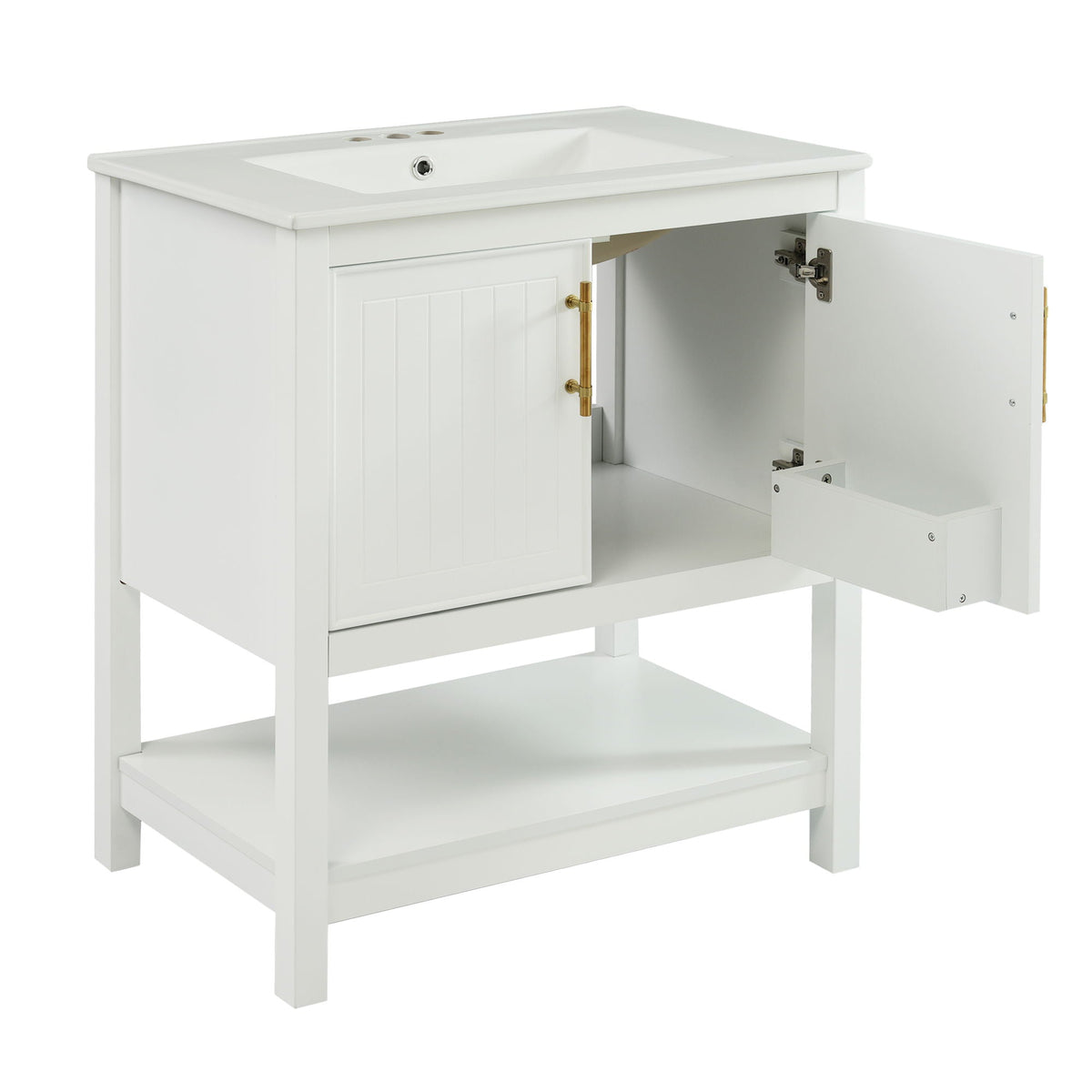 Elegant Bathroom Vanity with Ceramic Sink and Storage - White or Green