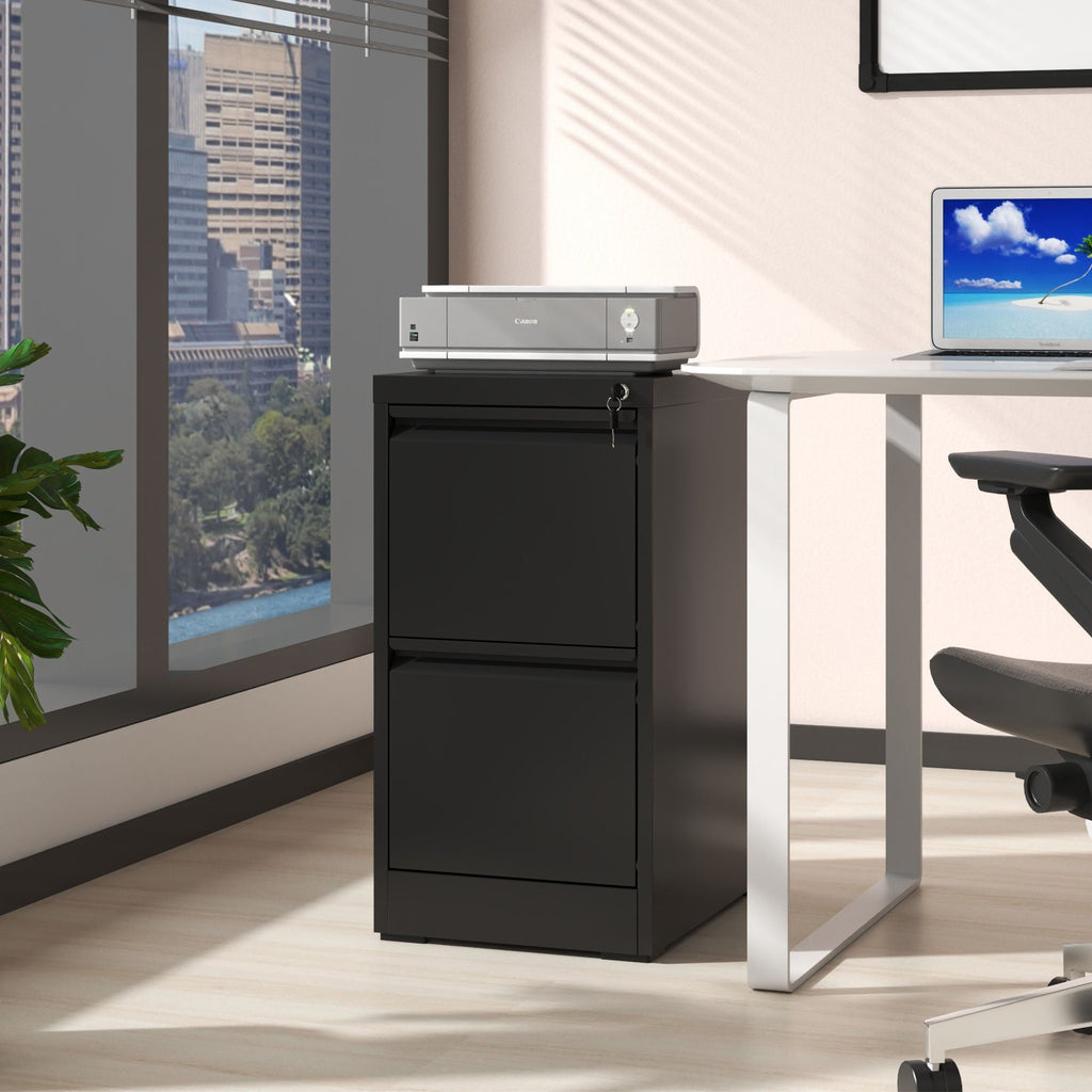 Steel Vertical File Cabinet with Lock – Multiple Sizes - Black or White