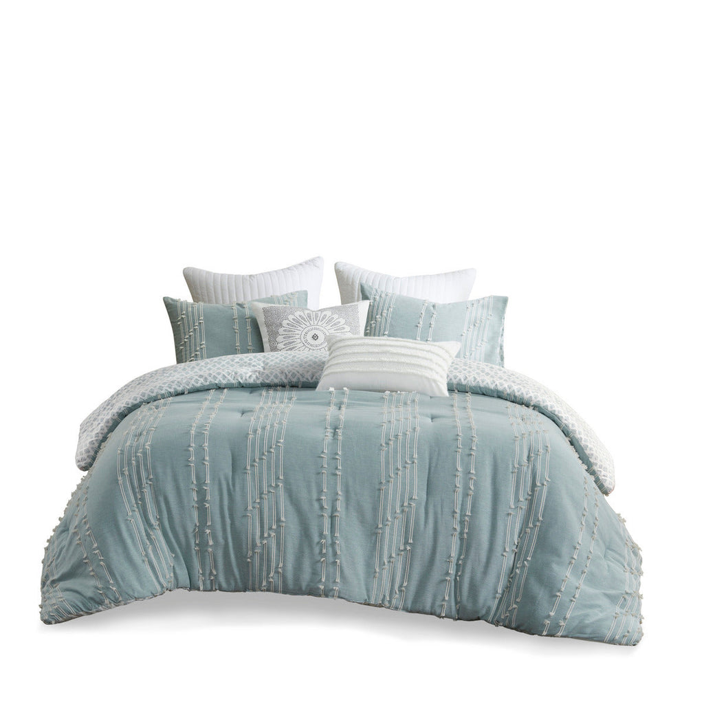 Cotton Jacquard Comforter Set with Reversible Design - Aqua
