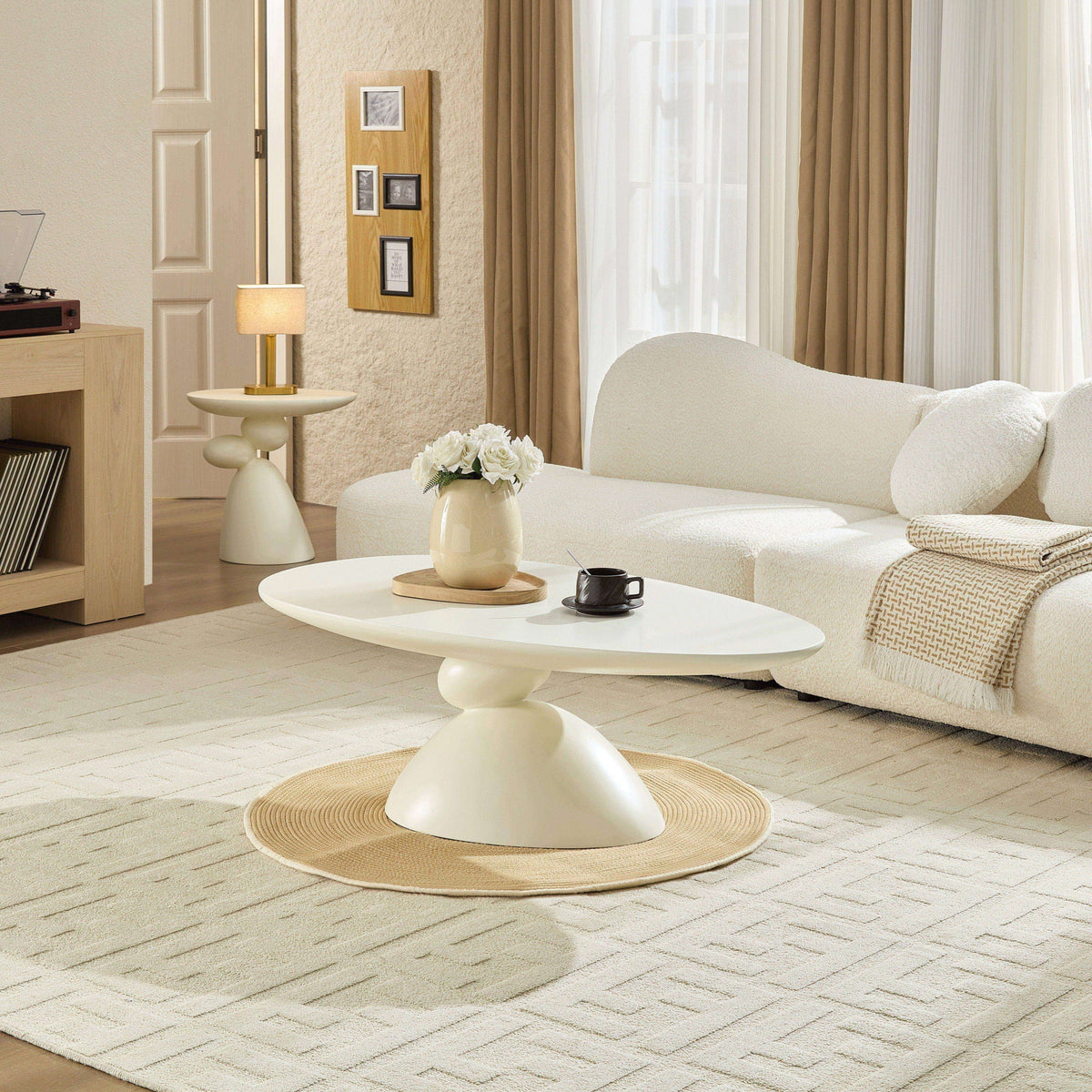 Lucky Stone Shaped Table with Sculptural Base – White, Black, or Gray