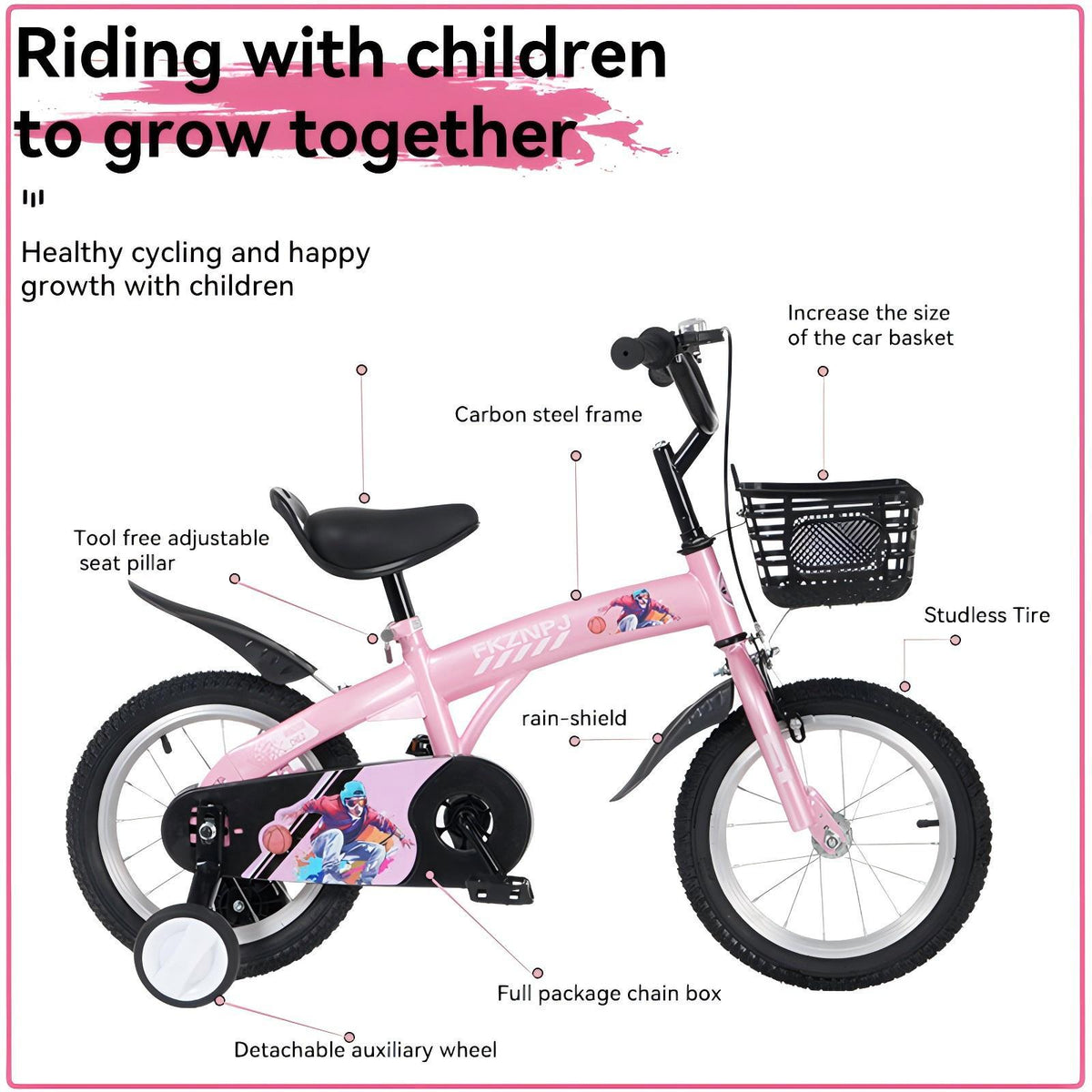 16-Inch Sporty Kids Cruiser Bike with Training Wheels - Green or Pink