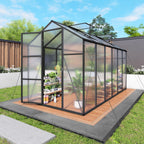 Windproof Greenhouse with Raised Base - Polycarbonate Panels - Black