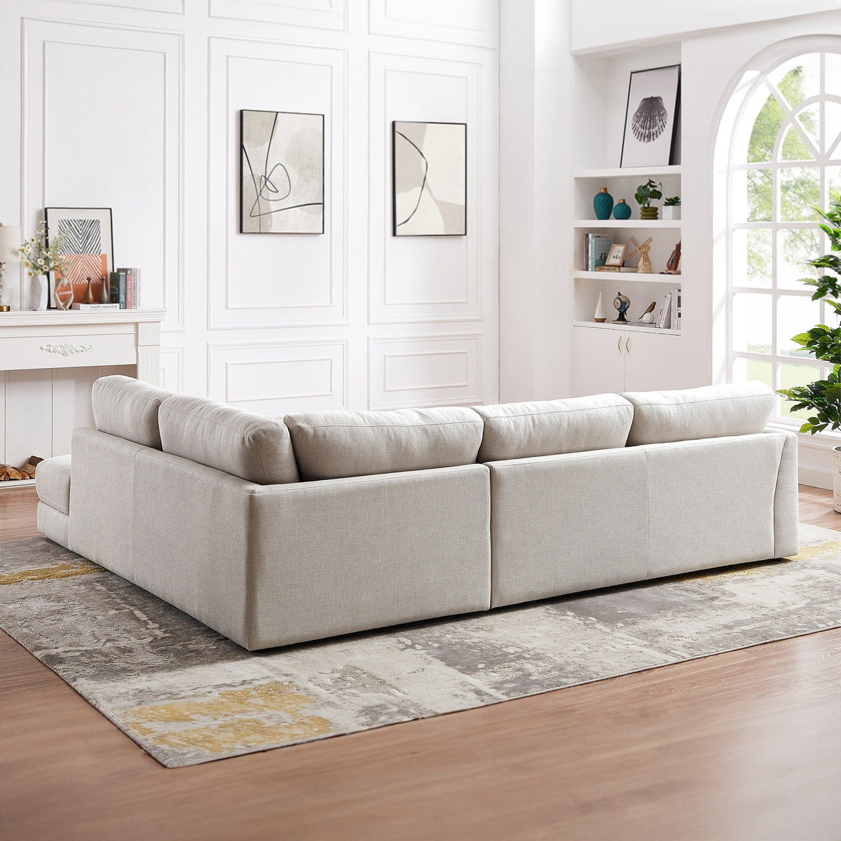 Comfortable Cozy Sectional Sofa with Solid Wood Frame - Pearl Silver or Dark Gray