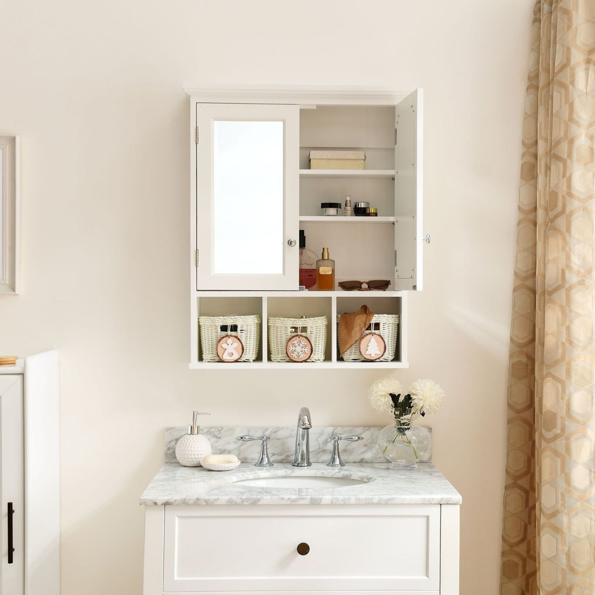 Bathroom Medicine Cabinet with Adjustable Shelves and Mirror - White