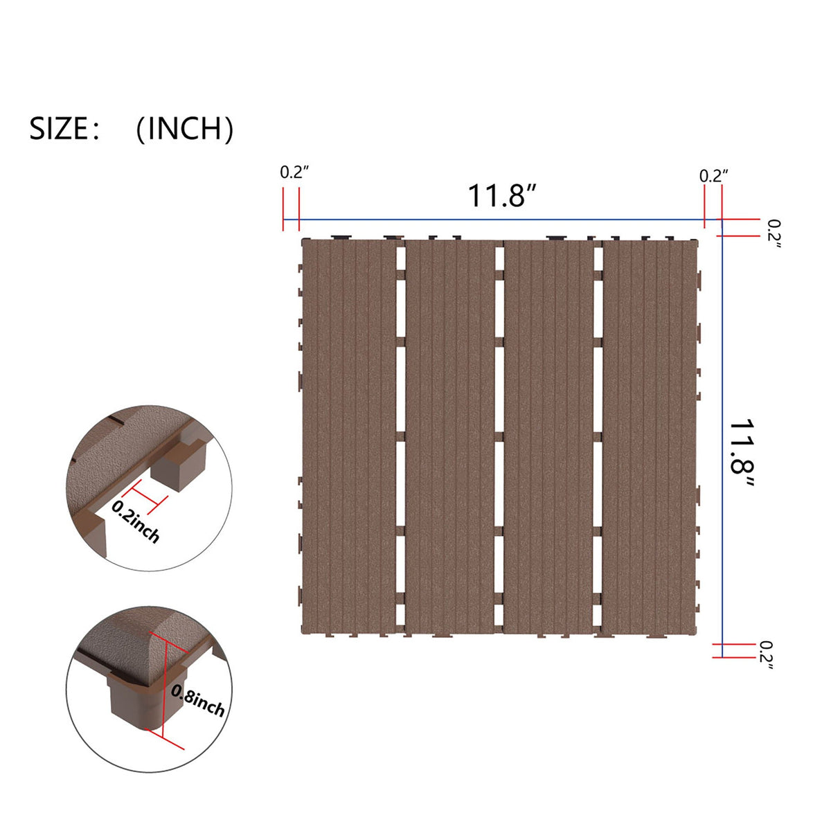 Interlocking Plastic Deck Tiles with Waterproof Construction - Dark Gray or Dark Brown