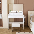 Modern Makeup Vanity Set with Power Outlet and Adjustable Lighting - Black or White