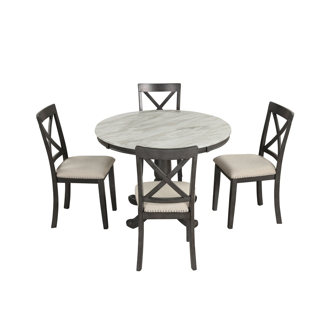 5-Piece Solid Wood Dining Set — White or Dark Gray