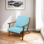 Genuine Lounge Chair with Solid Wood Frame - Beige, Green, Light Blue