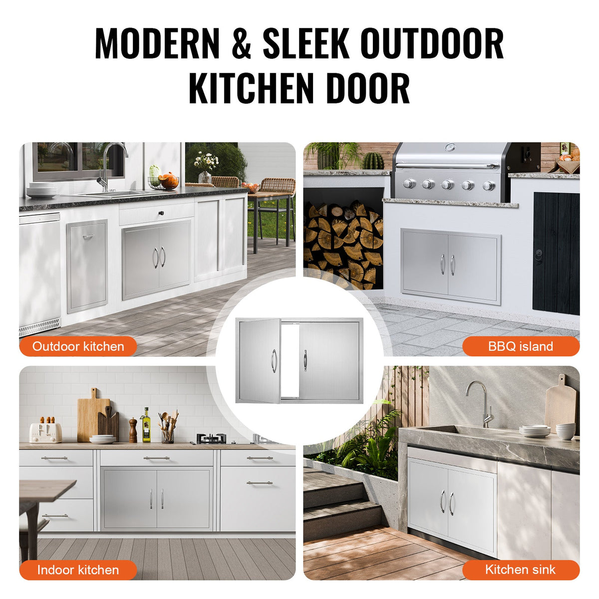 Stainless Steel BBQ Access Door with Ergonomic Handles - Silver