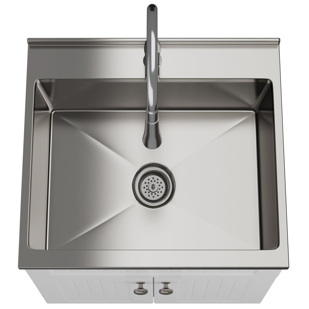 White Laundry Cabinet with Stainless Steel Sink and Faucet