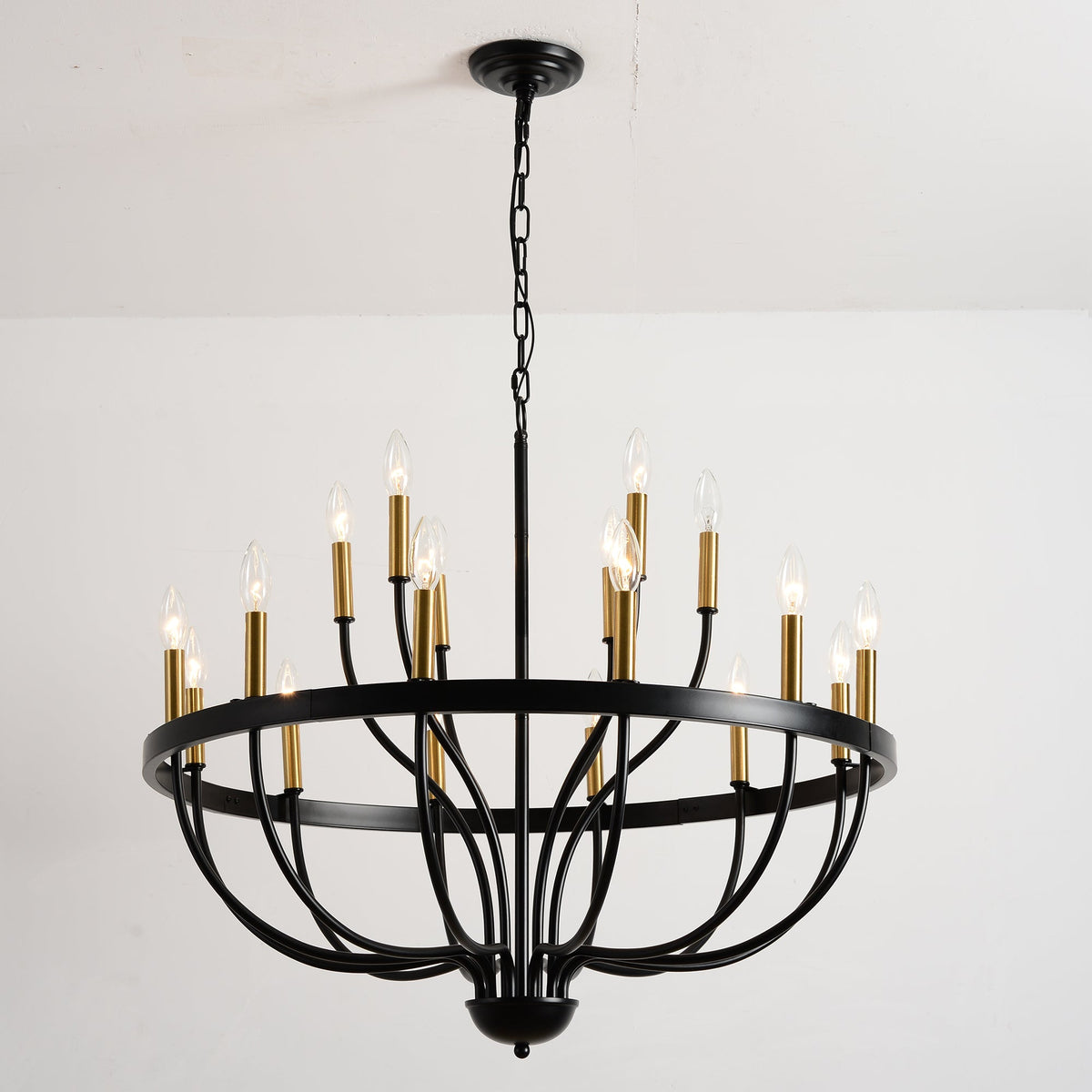 18-Light Industrial Iron Candle Chandelier with Adjustable Height - Gold & Black