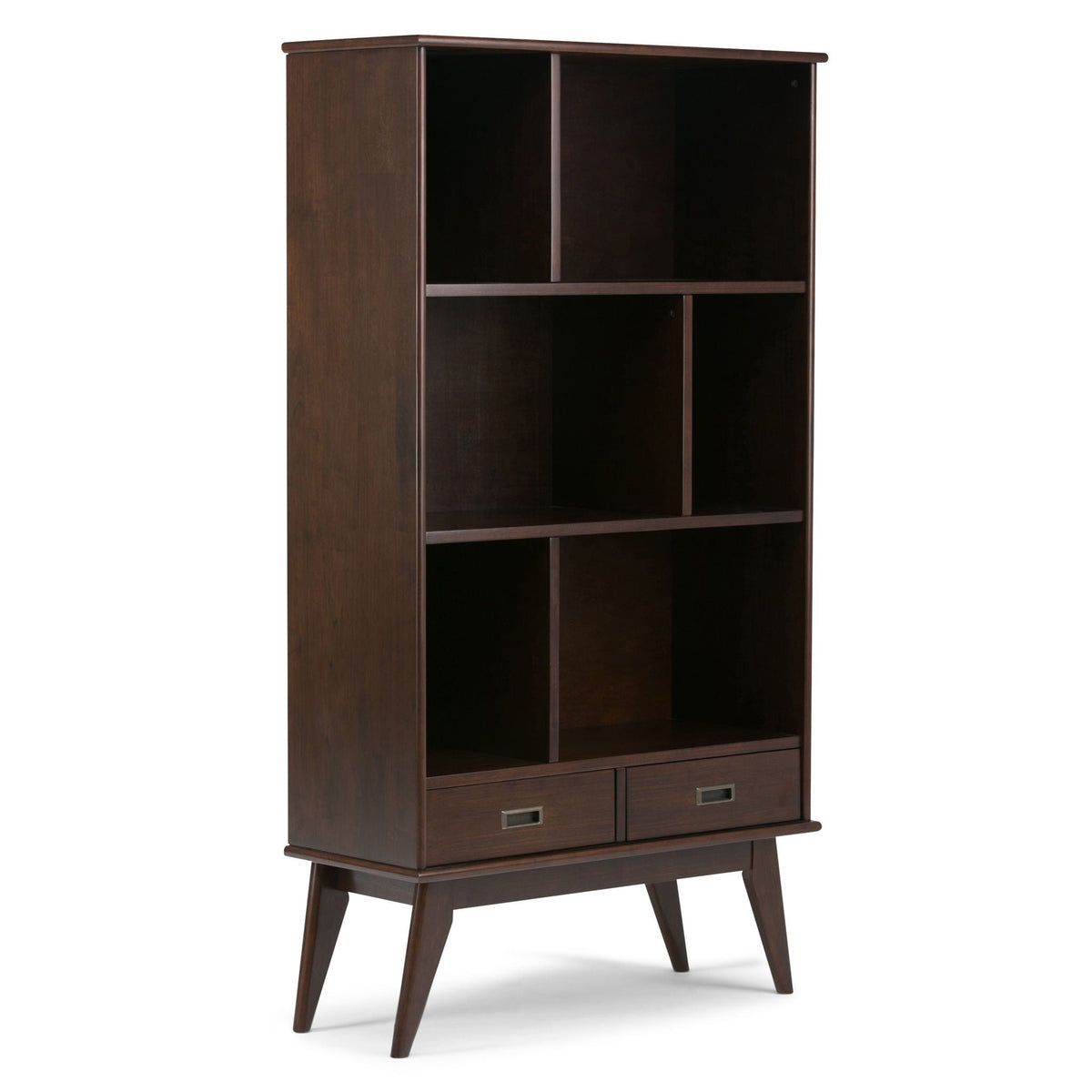 Mid Century Wide Bookcase with Storage Drawers - Multiple Colors