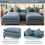 Modern Sectional Sofa with Removable Ottomans, USB Ports - Dark Gray or Light Blue