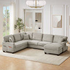 U-Shaped Upholstered Sectional Sofa with Movable Ottoman