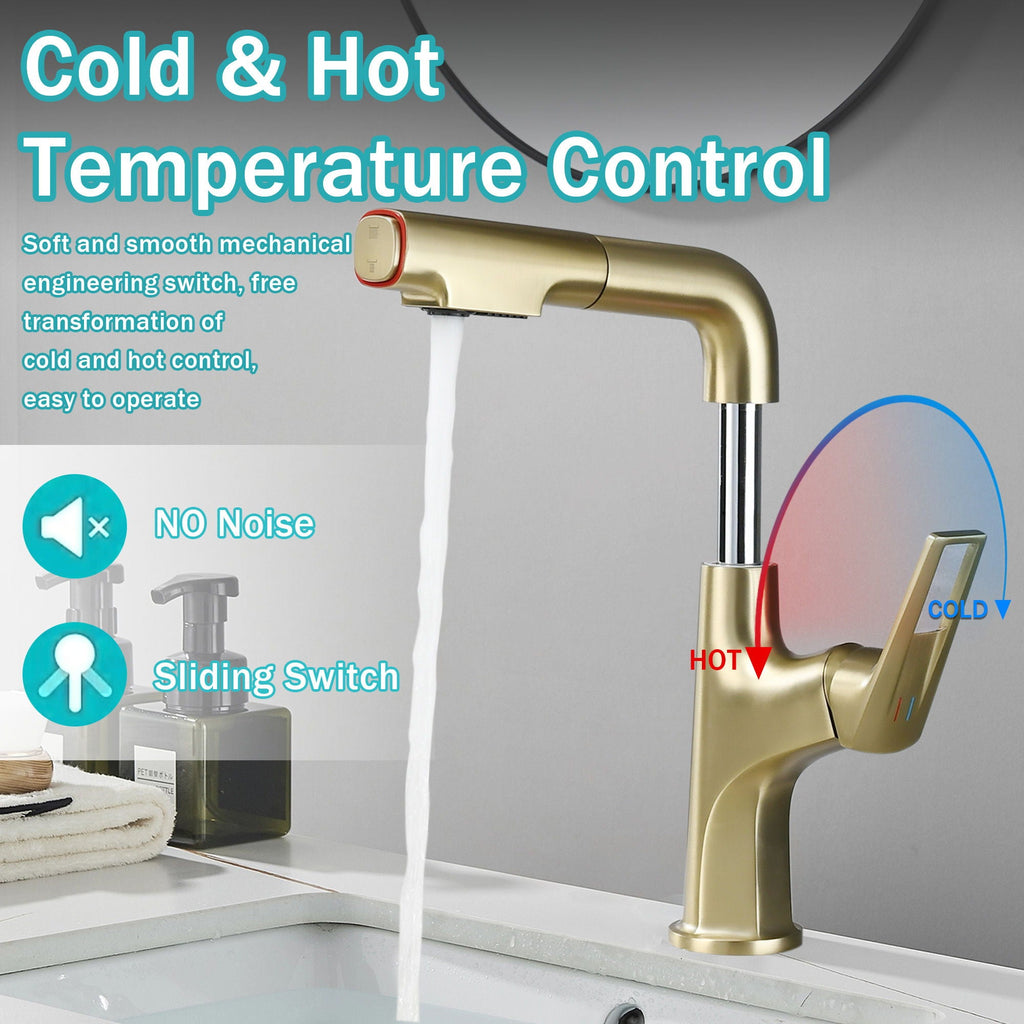 Tall Pull Down Vessel Faucet with Dual Spray Modes - Gold or Black