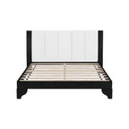 Queen Size Bed Frame with Upholstered Headboard - Black & White Pine