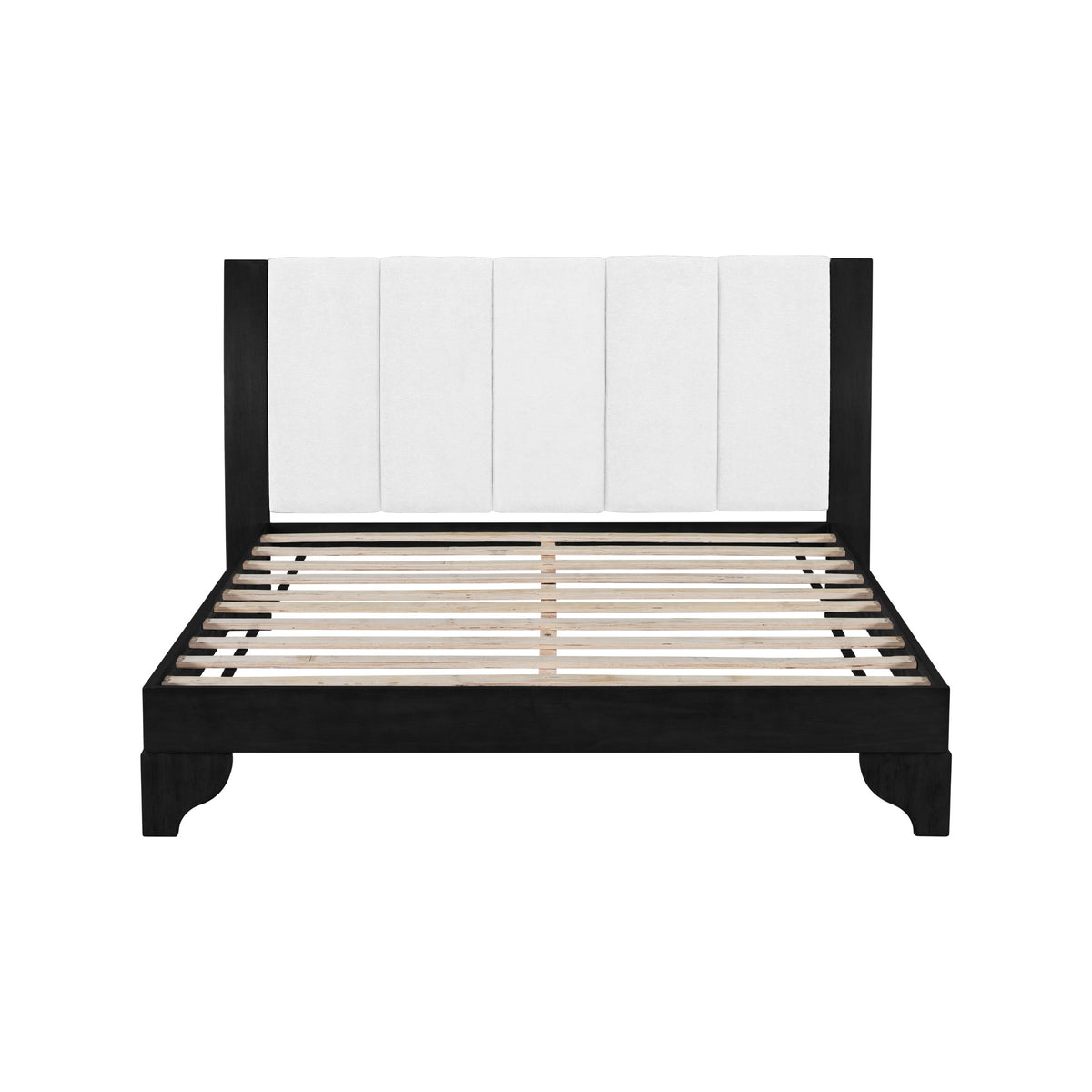 Queen Size Bed Frame with Upholstered Headboard - Black & White Pine