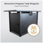 Outdoor Fire Pit Table with Heat Resistant Glass Top - Black