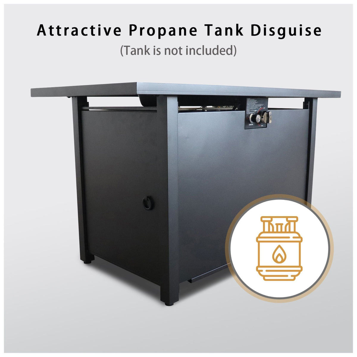 Outdoor Fire Pit Table with Heat Resistant Glass Top - Black