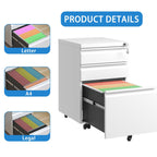 Metal Drawer Mobile File Cabinet with Lock for Secure Organization - White or Black