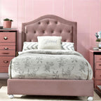 Pink Twin Upholstered Bed with Button Tufting - Reggie