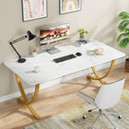 Executive Office Computer Desk with E0 Board - White / Gold