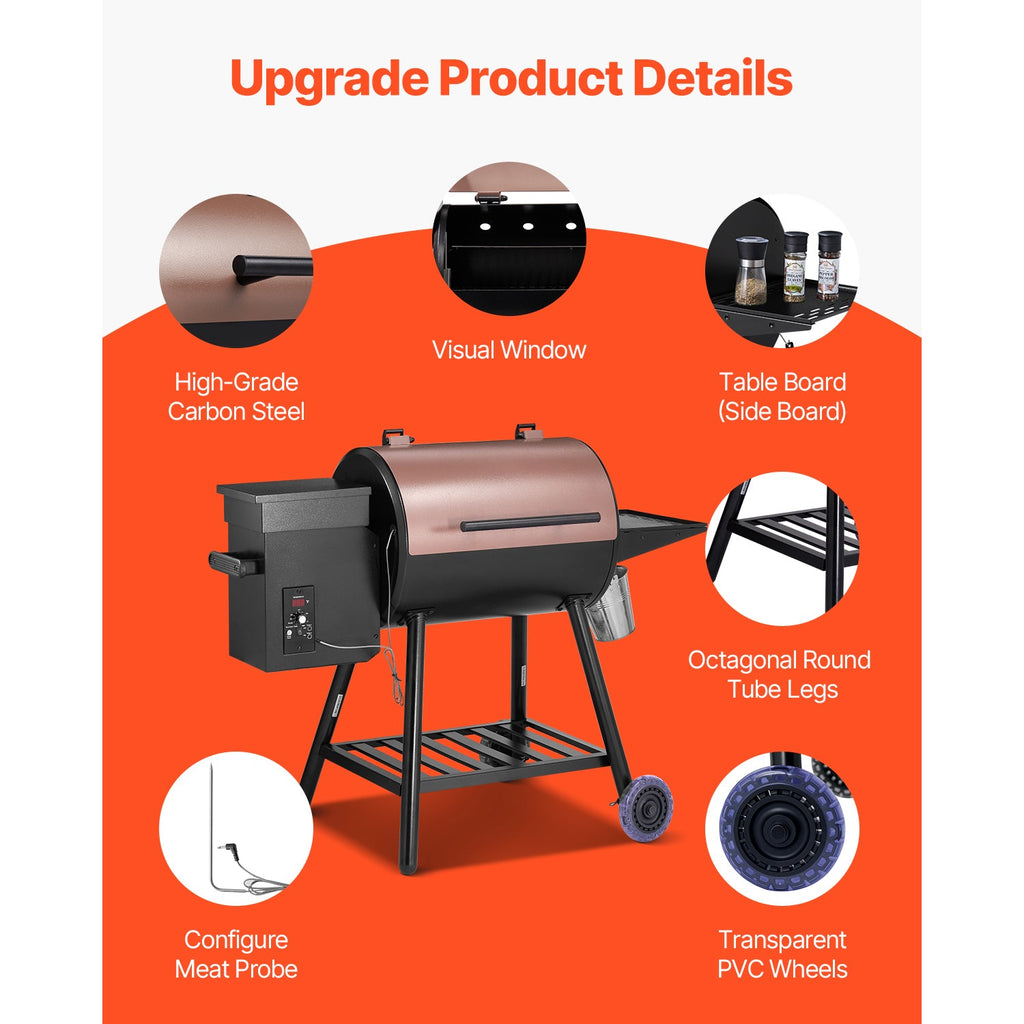 Wood Pellet Grill Smoker with Digital Controls - 456 Sq.In Cook Area