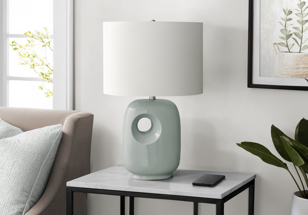 Contemporary Green Ceramic Table Lamp with Ivory Shade - 26"H