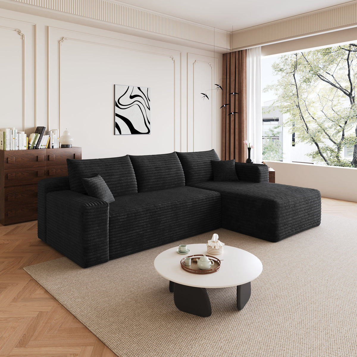 95" Cloud Sectional Sofa with Modern Minimalist Design - Black