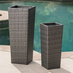 Grey Rattan Flower Pot Set with Iron Frame – Garden Planters