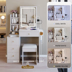 White Vanity Set with USB Power Station and Cushioned Stool